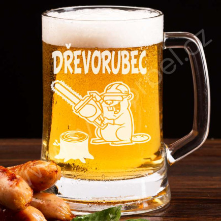 Pivní sklenice pro Dřevorubce s vtipným motivem