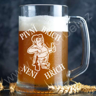 Sklenice na pivo s vtipným motivem Pivní Břich Není Hřích