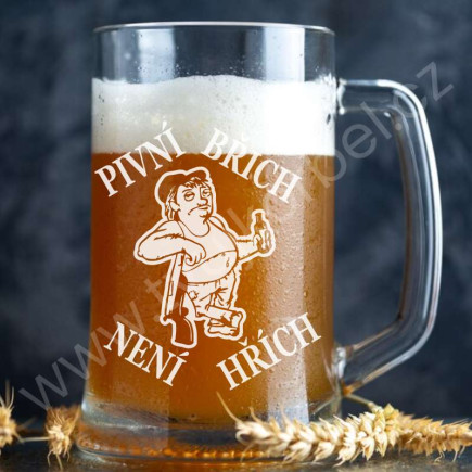 Sklenice na pivo s vtipným motivem Pivní Břich Není Hřích