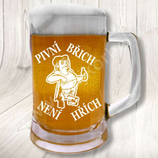 Sklenice na pivo s vtipným motivem Pivní Břich Není Hřích