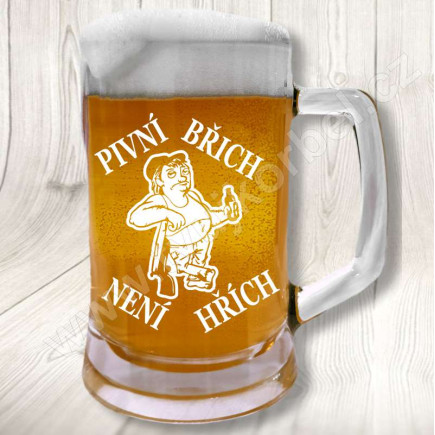Sklenice na pivo s vtipným motivem Pivní Břich Není Hřích