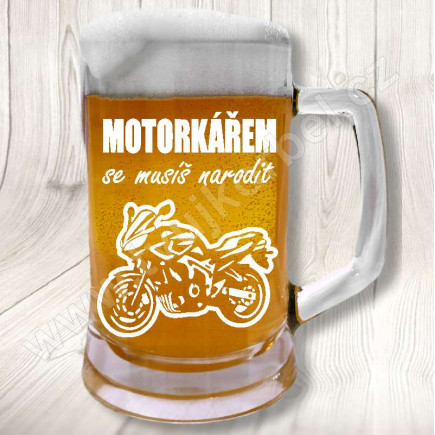 Pivní půllitr pro motorkáře s nápisem